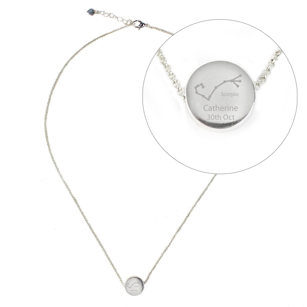 Personalised Scorpio Zodiac Star Sign Silver Tone Necklace (October 23rd - November 21st) - Engraved Memories