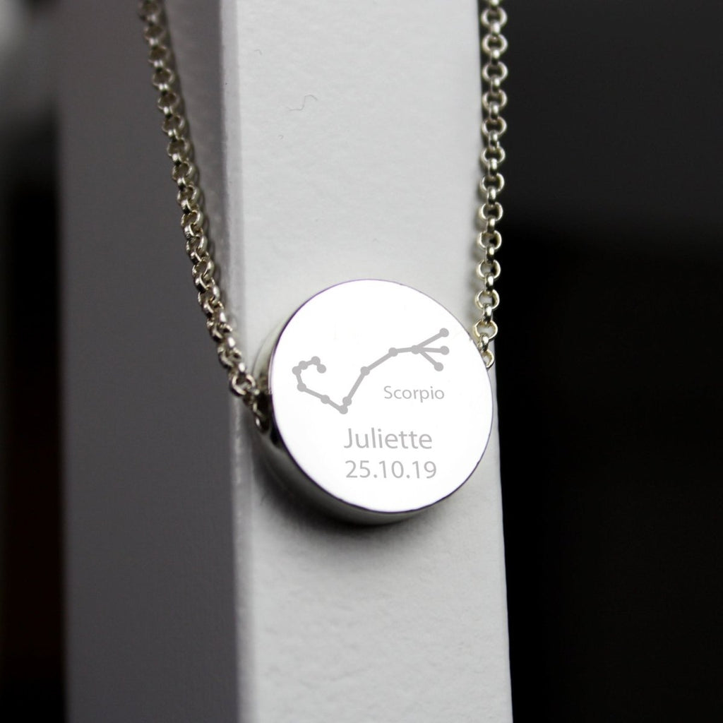 Personalised Scorpio Zodiac Star Sign Silver Tone Necklace (October 23rd - November 21st) - Engraved Memories