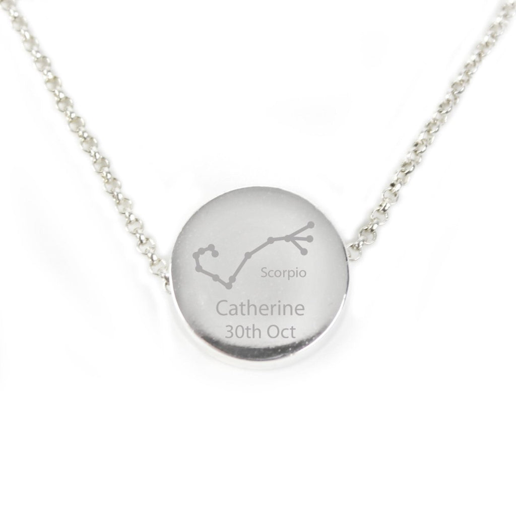 Personalised Scorpio Zodiac Star Sign Silver Tone Necklace (October 23rd - November 21st) - Engraved Memories