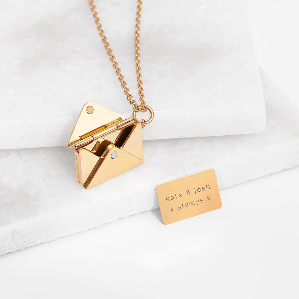 Personalised Secret Message Envelope Necklace - Engraved Memories