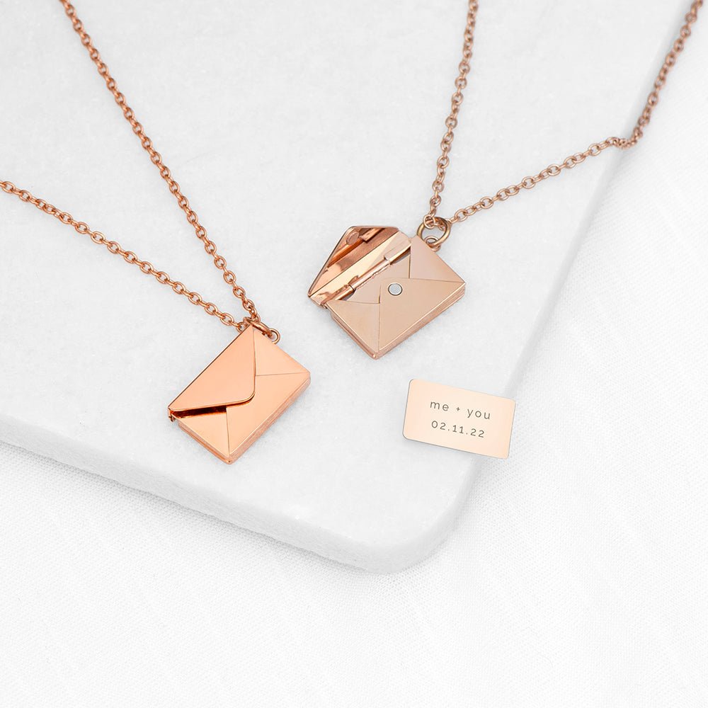 Personalised Secret Message Envelope Necklace - Engraved Memories