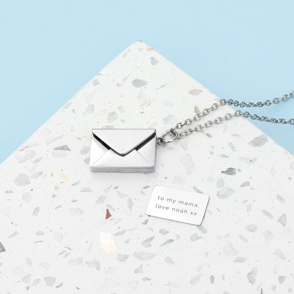 Personalised Secret Message Envelope Necklace - Engraved Memories