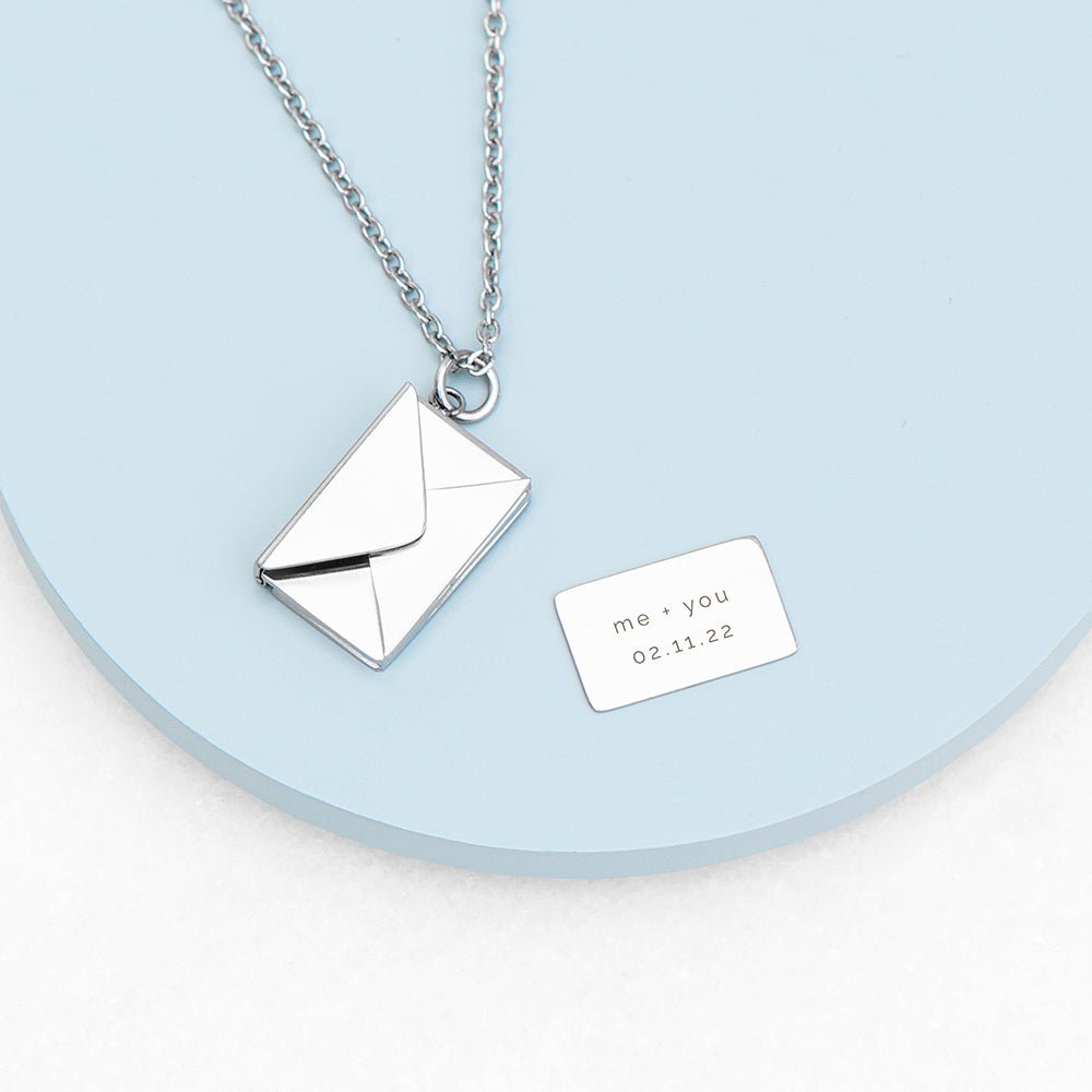 Personalised Secret Message Envelope Necklace - Engraved Memories