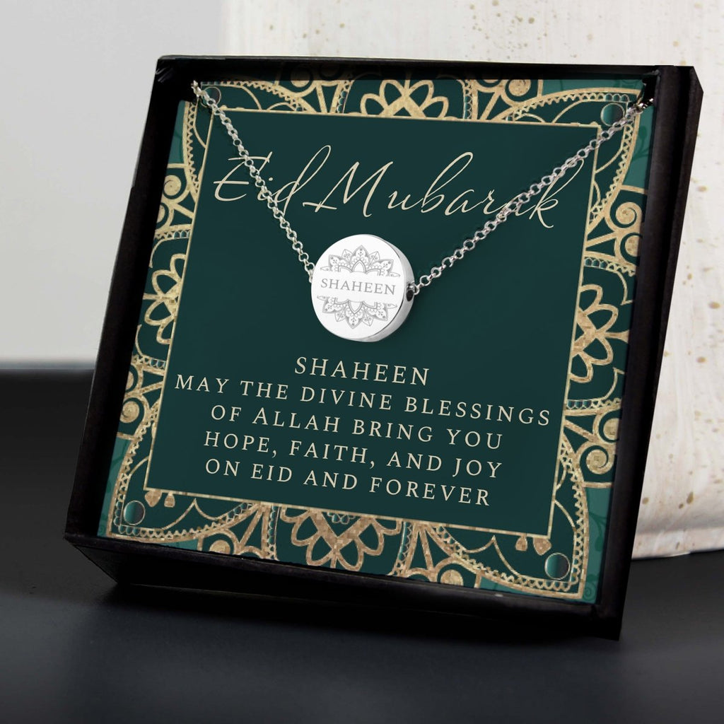 Personalised Sentiment Eid and Ramadan Disc Necklace and Box - Engraved Memories