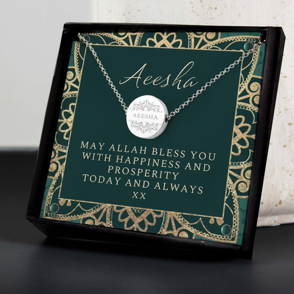 Personalised Sentiment Eid and Ramadan Disc Necklace and Box - Engraved Memories