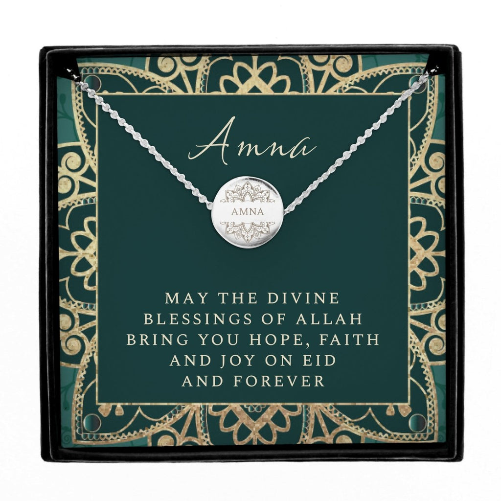 Personalised Sentiment Eid and Ramadan Disc Necklace and Box - Engraved Memories