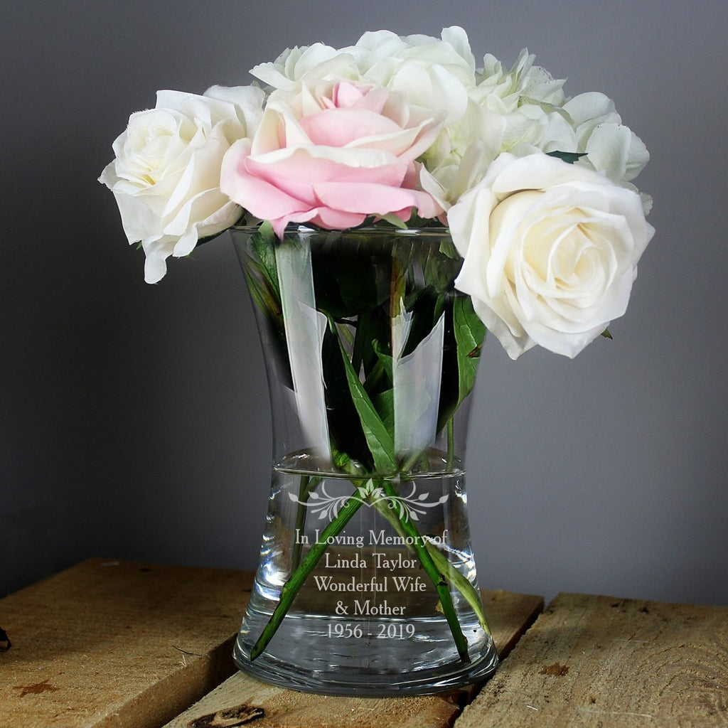 Personalised Sentiments Memorial Glass Vase - Engraved Memories