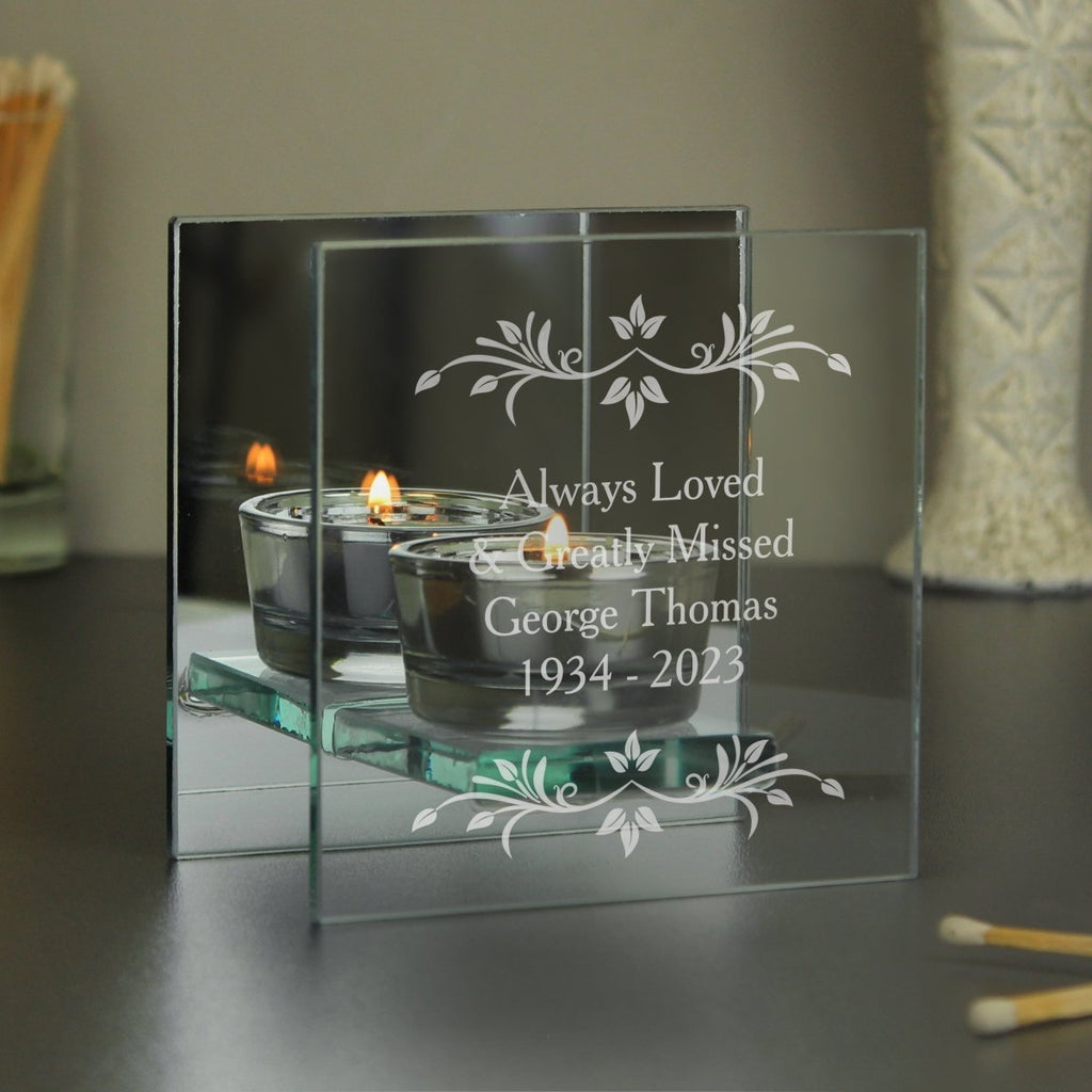 Personalised Sentiments Mirrored Glass Tea Light Candle Holder - Engraved Memories