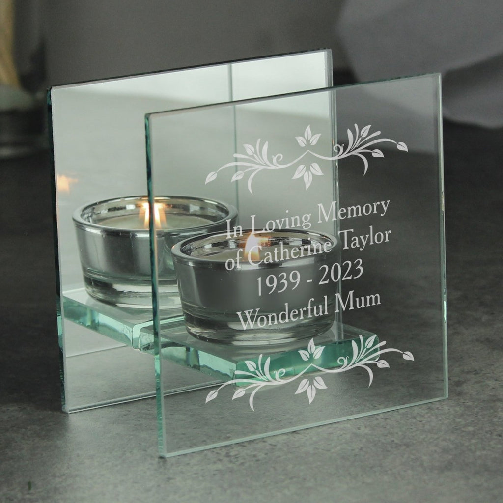 Personalised Sentiments Mirrored Glass Tea Light Candle Holder - Engraved Memories