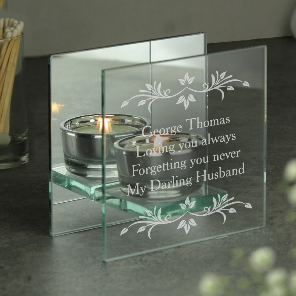 Personalised Sentiments Mirrored Glass Tea Light Candle Holder - Engraved Memories