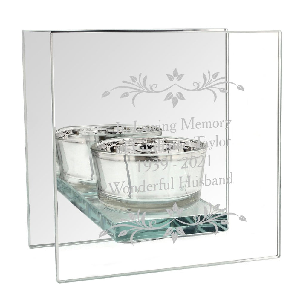 Personalised Sentiments Mirrored Glass Tea Light Candle Holder - Engraved Memories