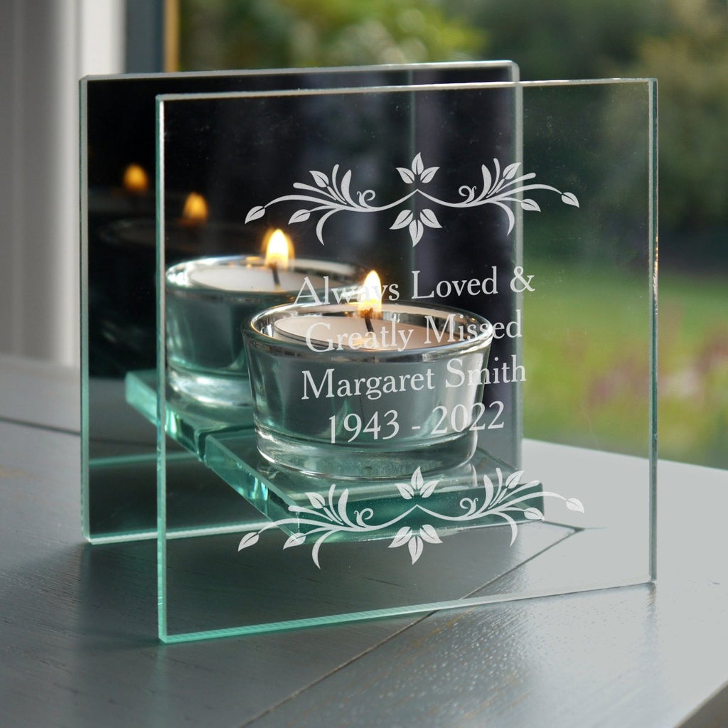 Personalised Sentiments Mirrored Glass Tea Light Candle Holder - Engraved Memories