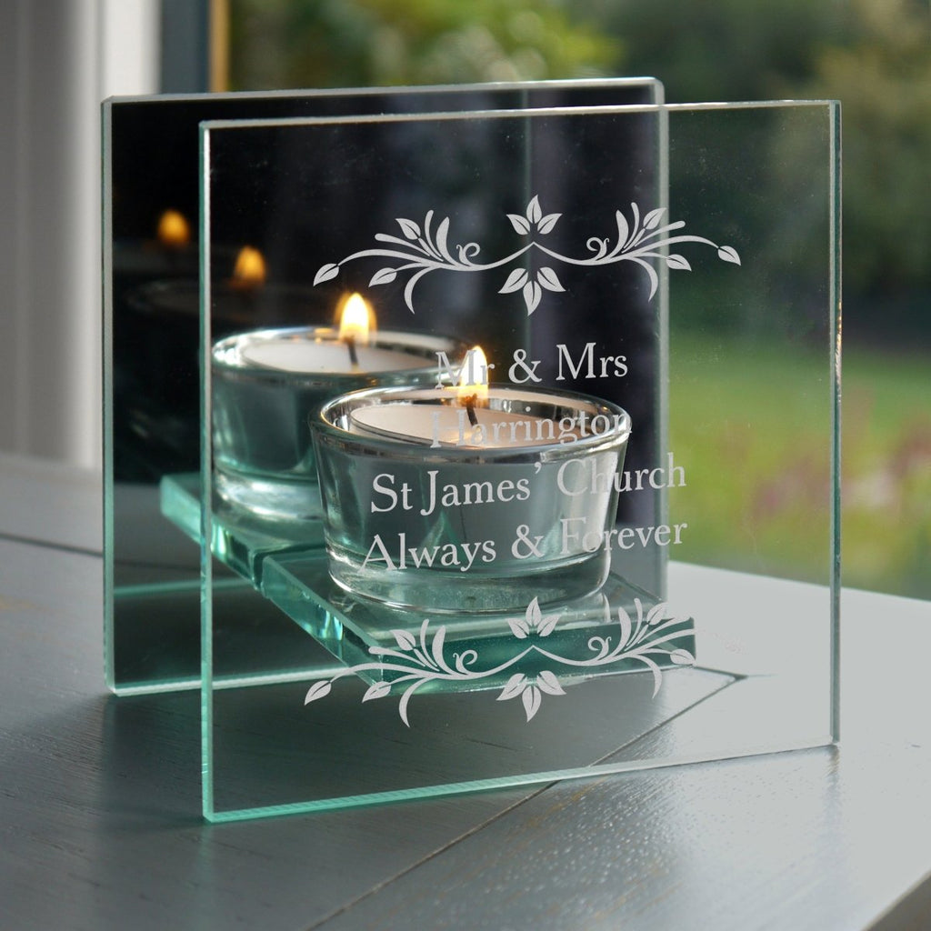 Personalised Sentiments Mirrored Glass Tea Light Candle Holder - Engraved Memories