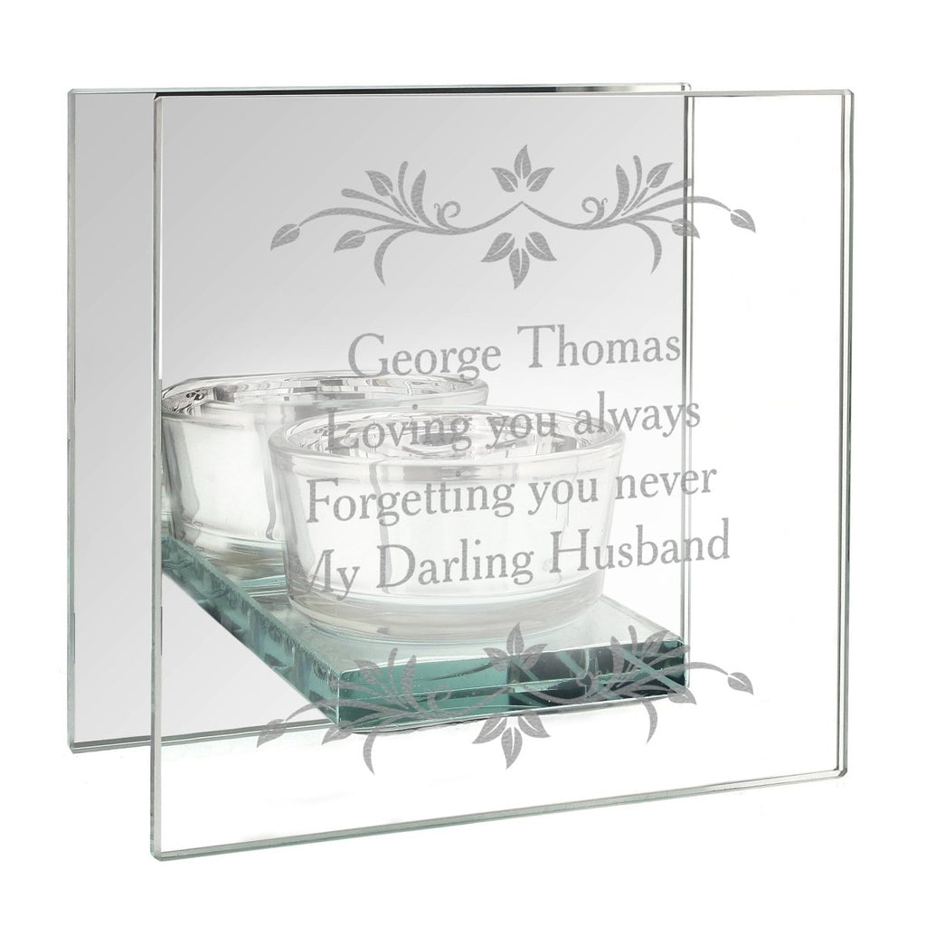 Personalised Sentiments Mirrored Glass Tea Light Candle Holder - Engraved Memories