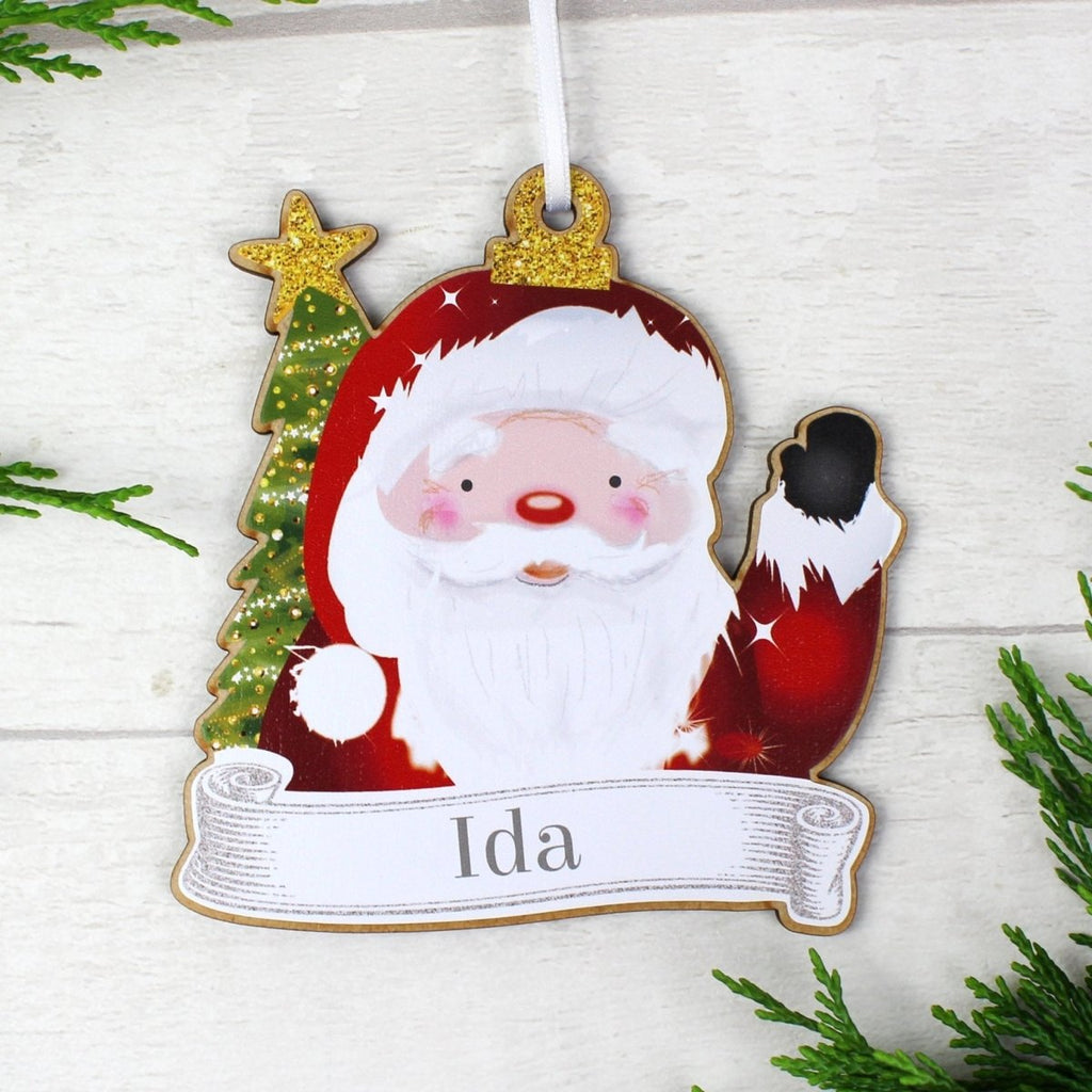 Personalised Set of Four Colourful Christmas Characters Wooden Hanging Decorations - Engraved Memories