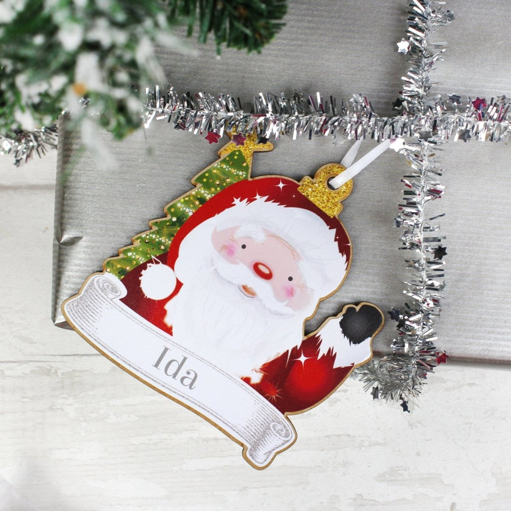 Personalised Set of Four Colourful Christmas Characters Wooden Hanging Decorations - Engraved Memories