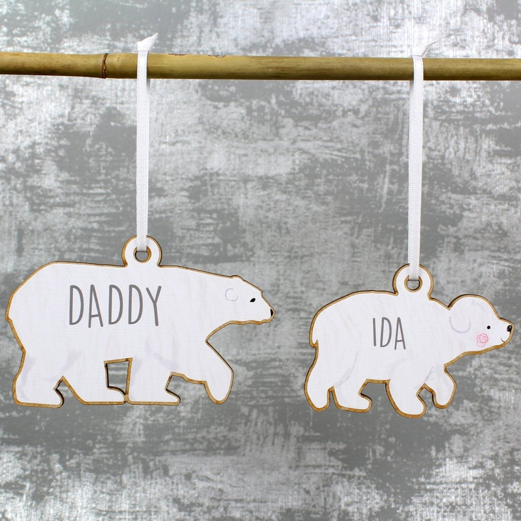 Personalised Set of Four Polar Bear Family Wooden Hanging Decorations - Engraved Memories