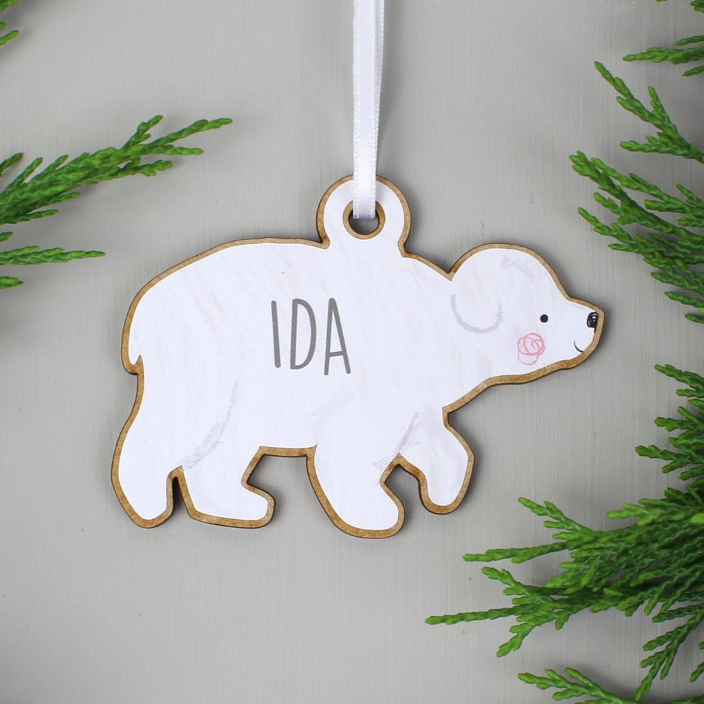 Personalised Set of Four Polar Bear Family Wooden Hanging Decorations - Engraved Memories