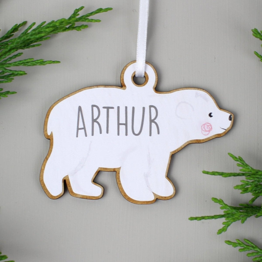 Personalised Set of Four Polar Bear Family Wooden Hanging Decorations - Engraved Memories