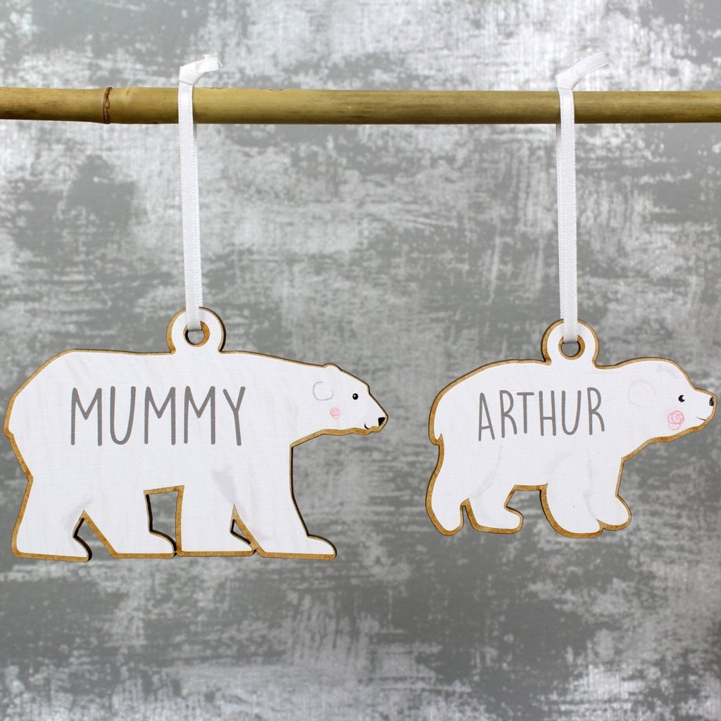 Personalised Set of Four Polar Bear Family Wooden Hanging Decorations - Engraved Memories