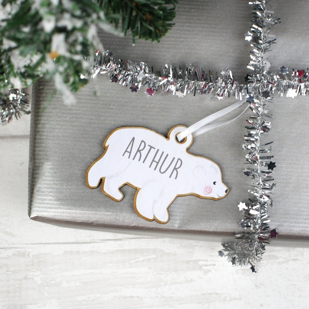 Personalised Set of Four Polar Bear Family Wooden Hanging Decorations - Engraved Memories