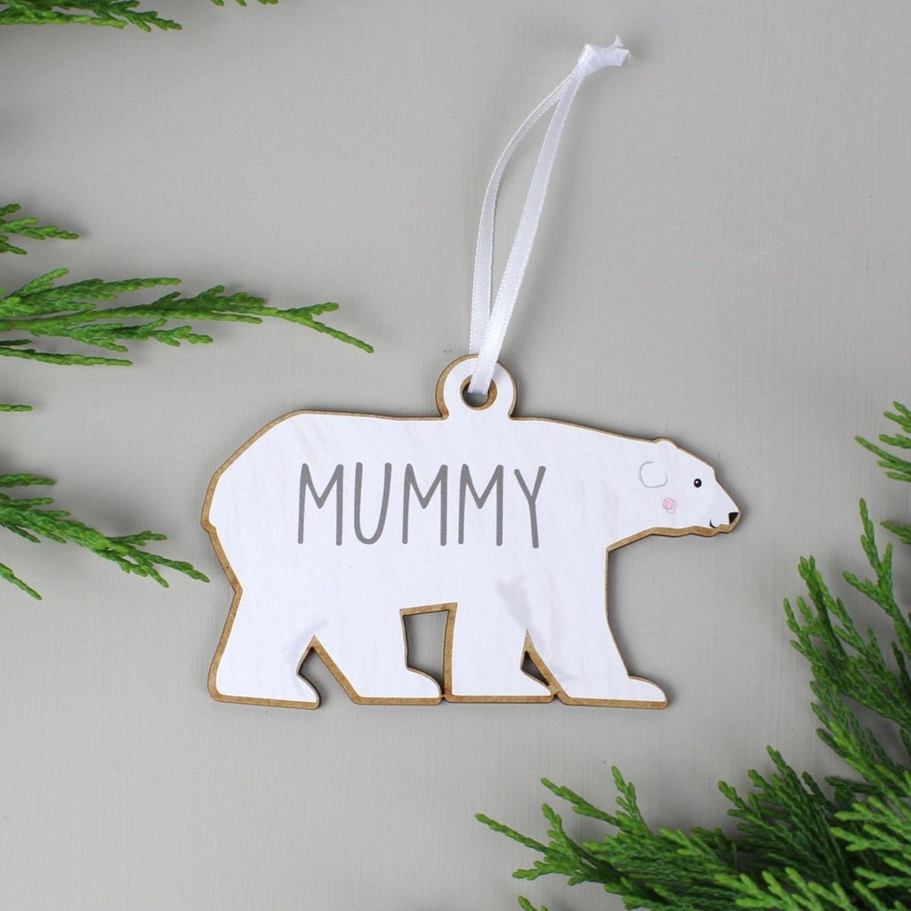 Personalised Set of Four Polar Bear Family Wooden Hanging Decorations - Engraved Memories