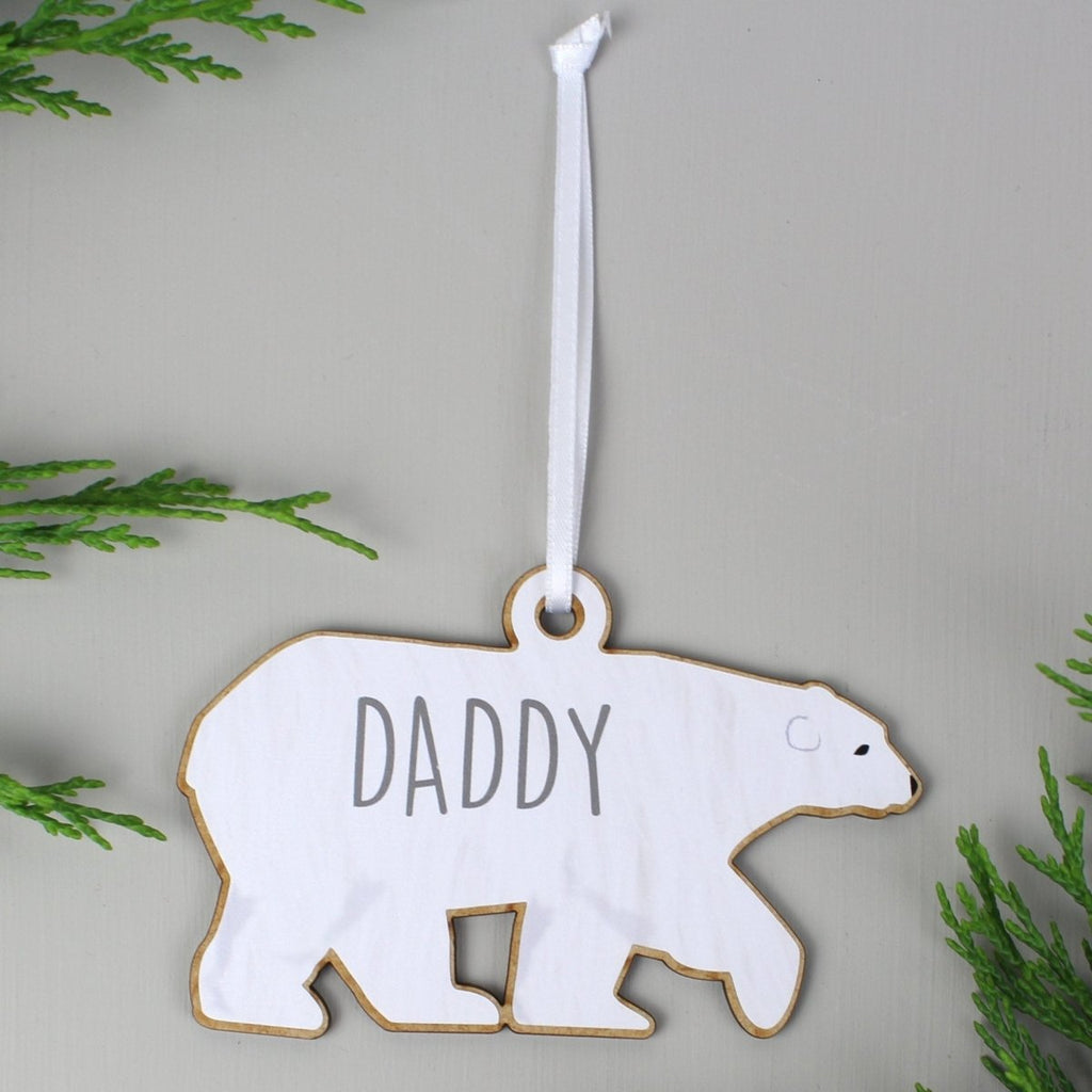 Personalised Set of Four Polar Bear Family Wooden Hanging Decorations - Engraved Memories