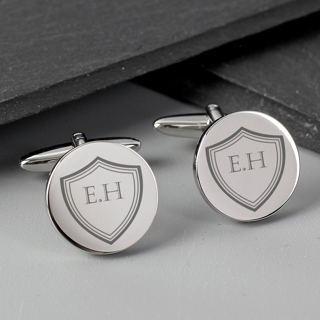 Personalised Shield Round Cufflinks - Engraved Memories