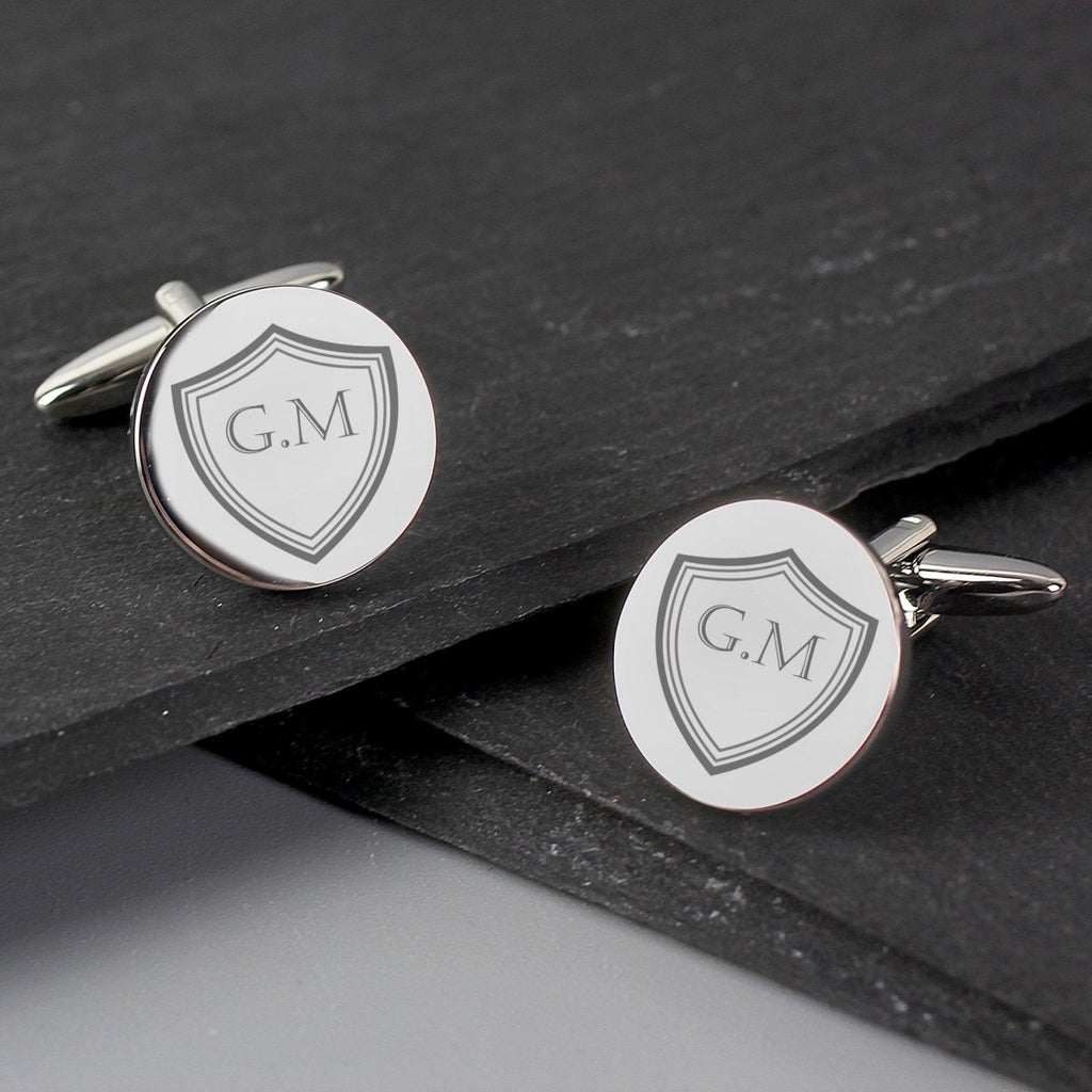 Personalised Shield Round Cufflinks - Engraved Memories