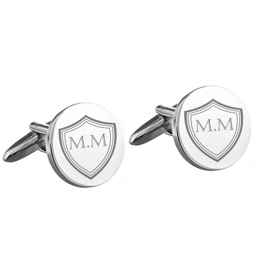 Personalised Shield Round Cufflinks - Engraved Memories