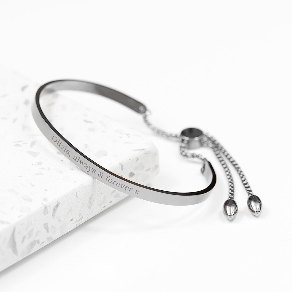 Personalised Silver Affirmation Bangle - Engraved Memories