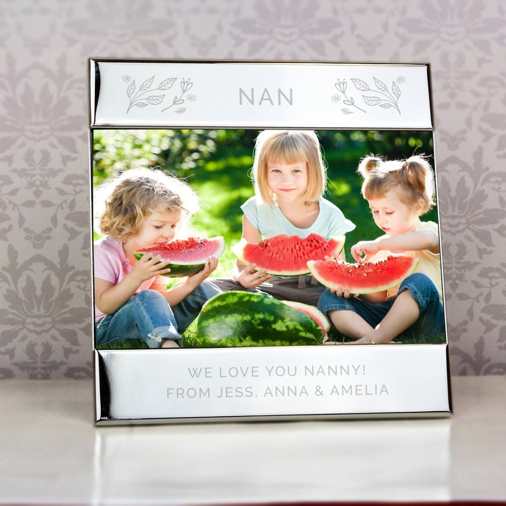 Personalised Silver Floral Square 6x4 Landscape Photo Frame - Engraved Memories