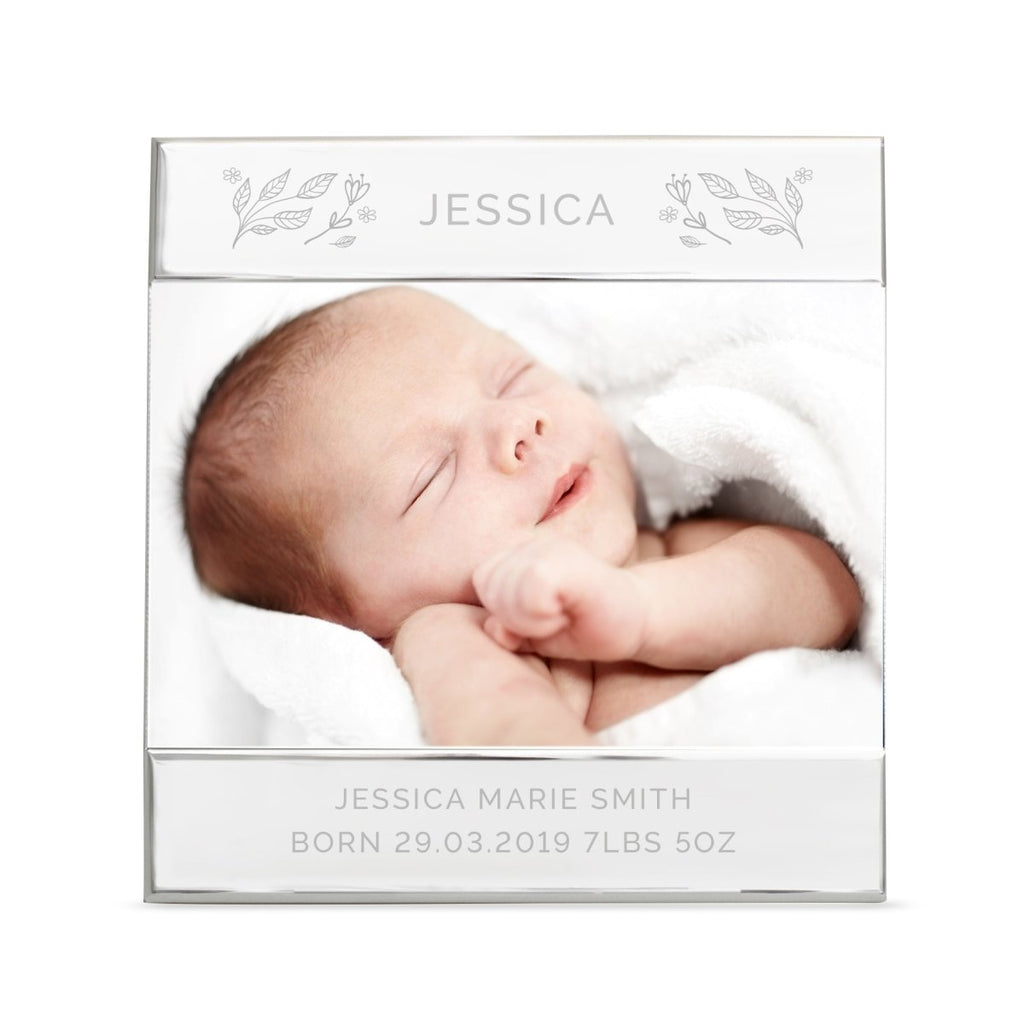 Personalised Silver Floral Square 6x4 Landscape Photo Frame - Engraved Memories