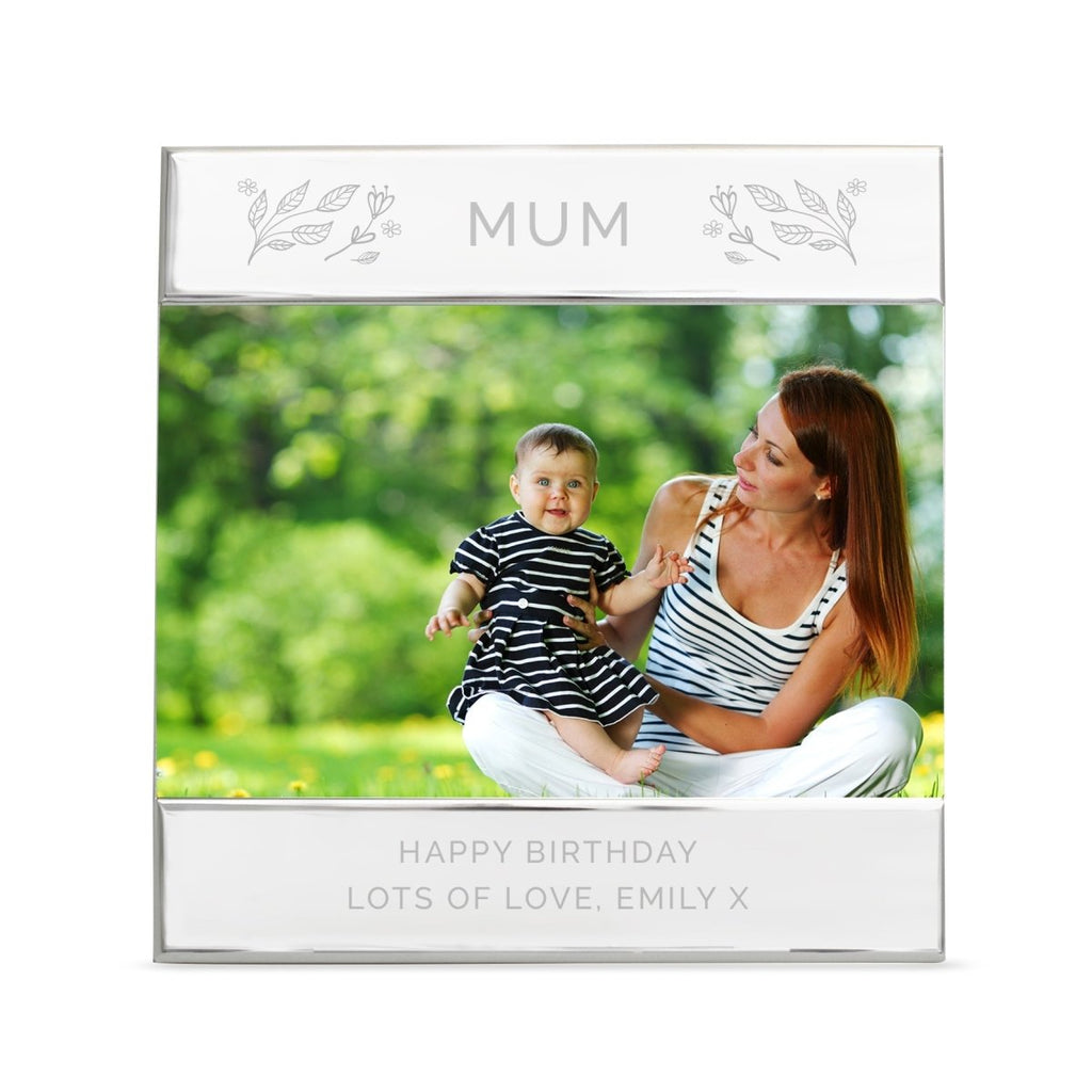 Personalised Silver Floral Square 6x4 Landscape Photo Frame - Engraved Memories