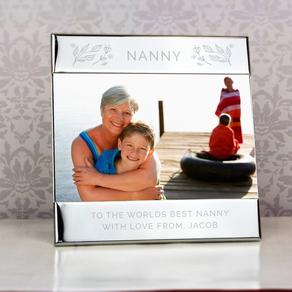 Personalised Silver Floral Square 6x4 Landscape Photo Frame - Engraved Memories