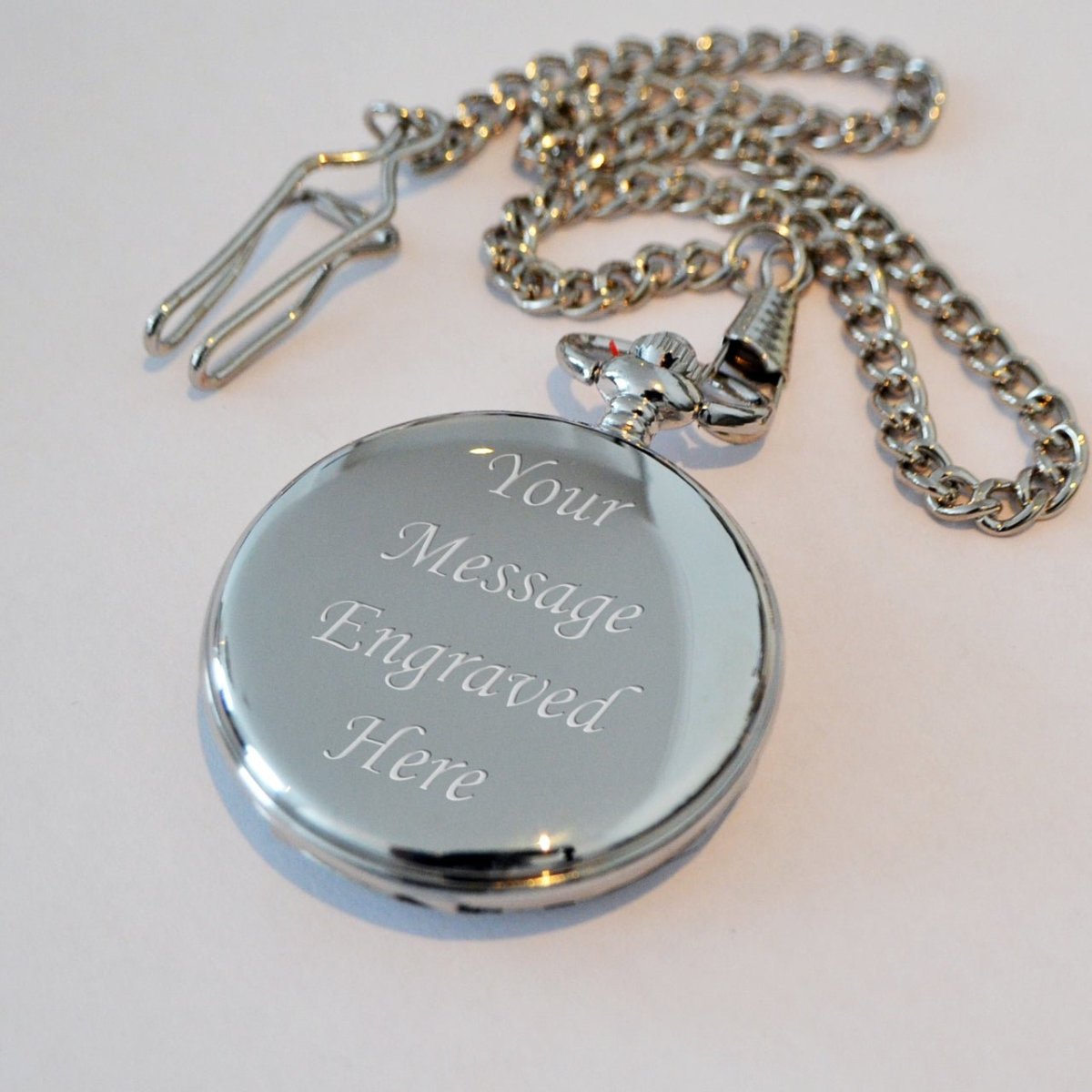 Personalised Silver Pocket Watch Custom Engraved Quartz