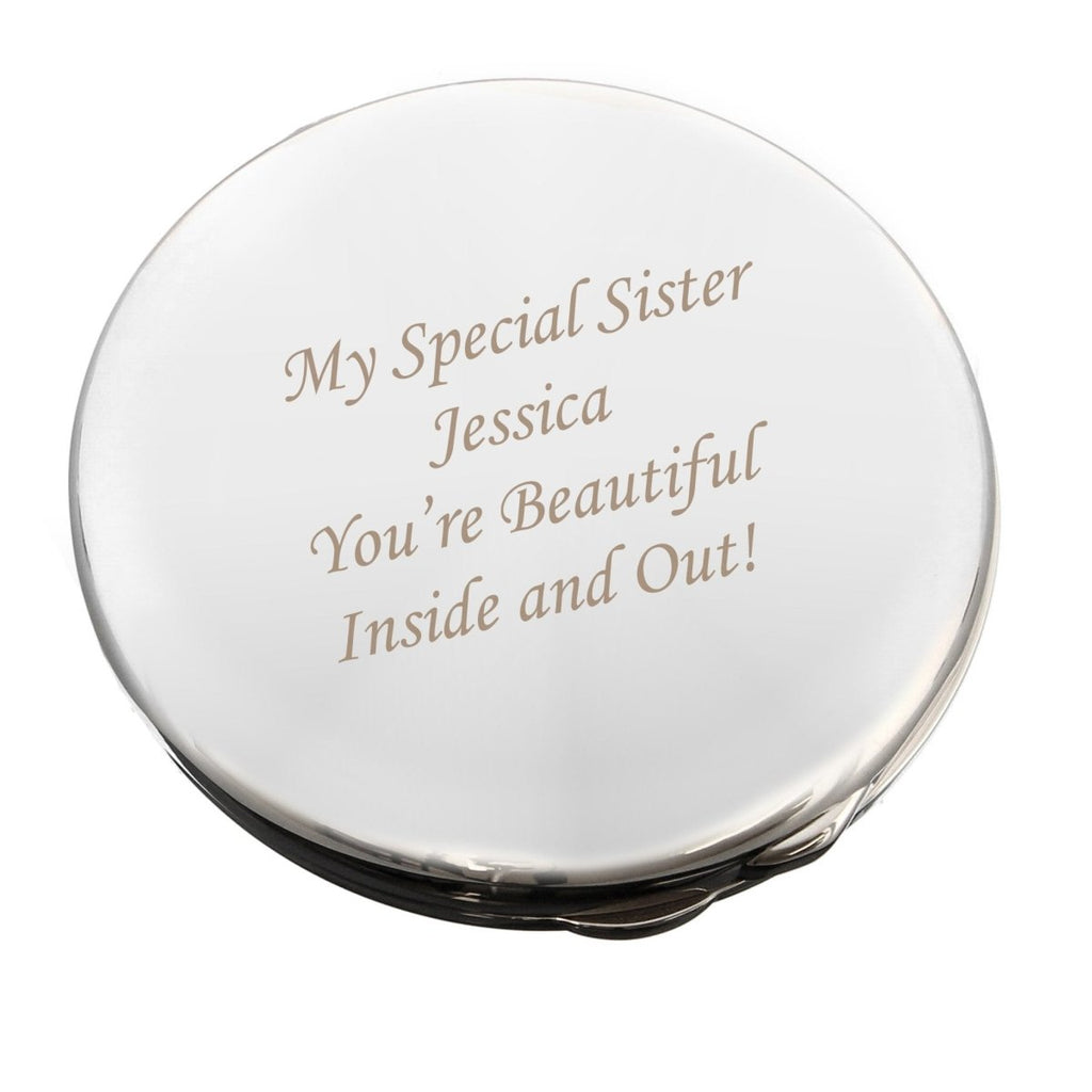 Personalised Silver Round Compact Mirror - Engraved Memories