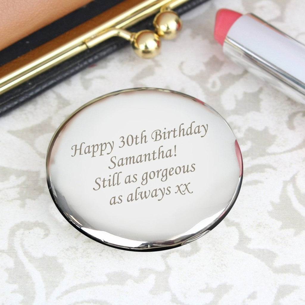 Personalised Silver Round Compact Mirror - Engraved Memories