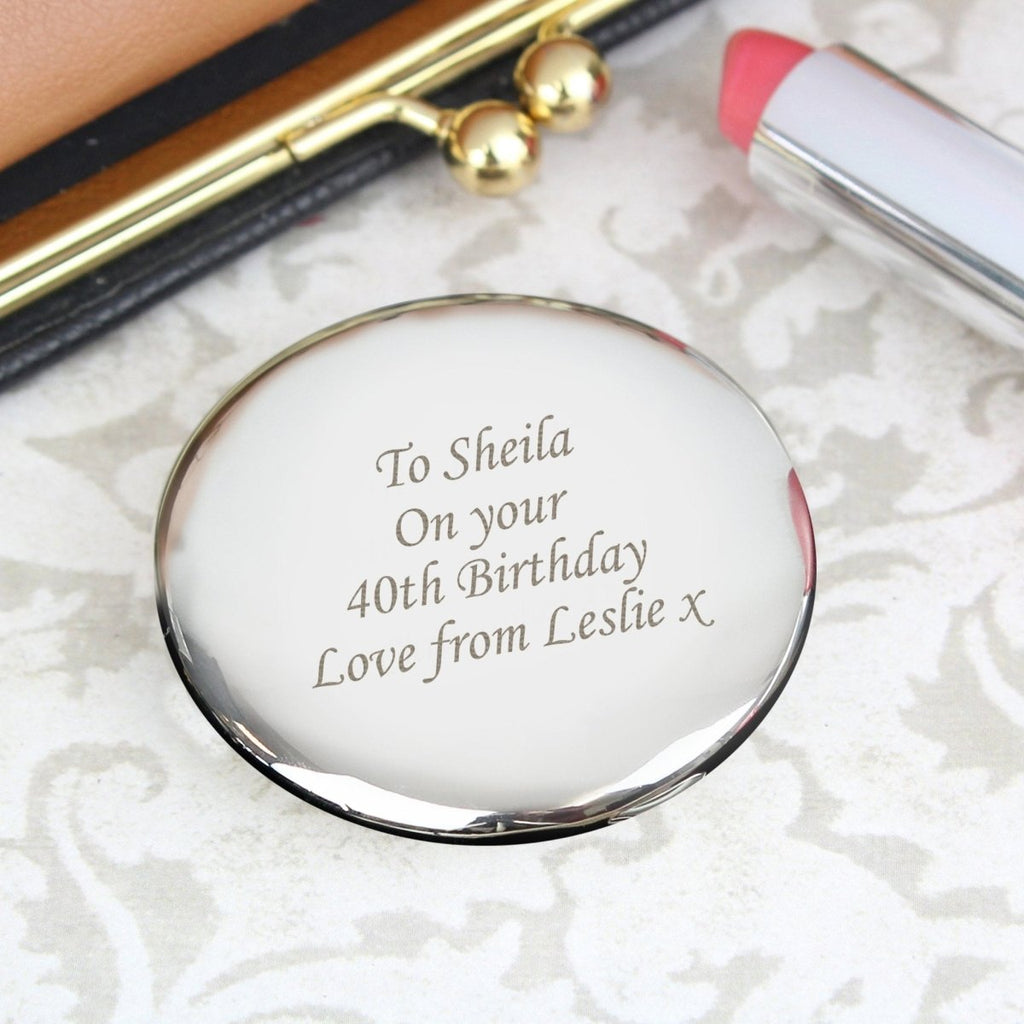 Personalised Silver Round Compact Mirror - Engraved Memories