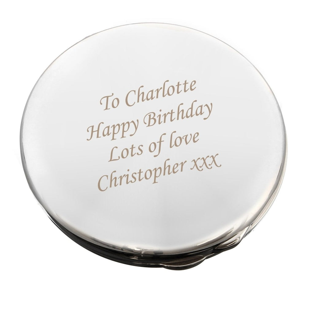 Personalised Silver Round Compact Mirror - Engraved Memories