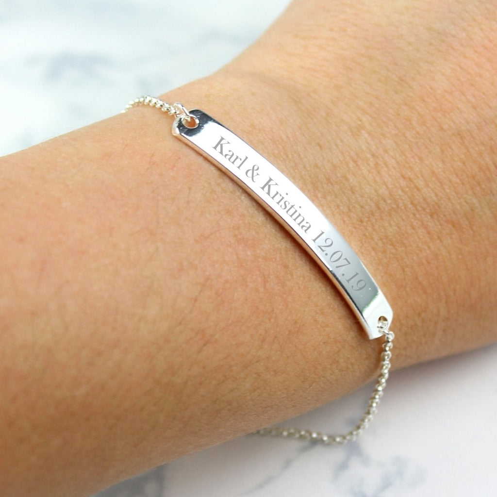 Personalised Silver Tone Bar Bracelet - Engraved Memories