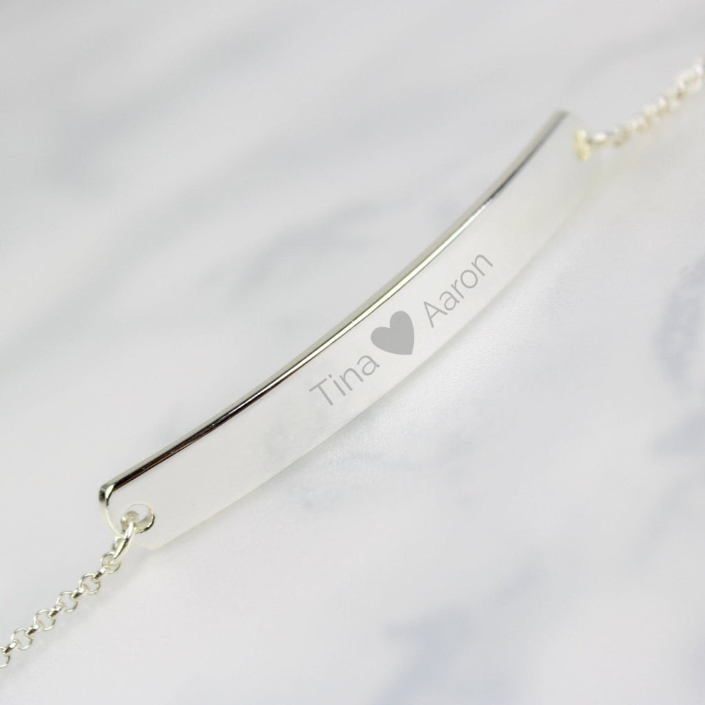 Personalised Silver Tone Heart Bar Bracelet - Engraved Memories
