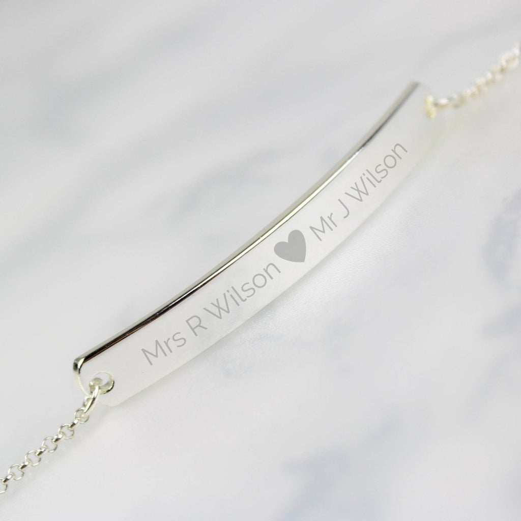 Personalised Silver Tone Heart Bar Bracelet - Engraved Memories
