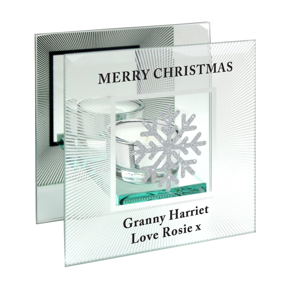 Personalised Snowflake Silver Glitter Tea Light Holder - Engraved Memories