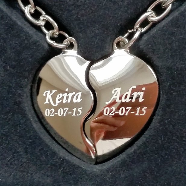 Personalized Split Heart Pendant Necklace - Engraved With Text, Perfect For Father's Day