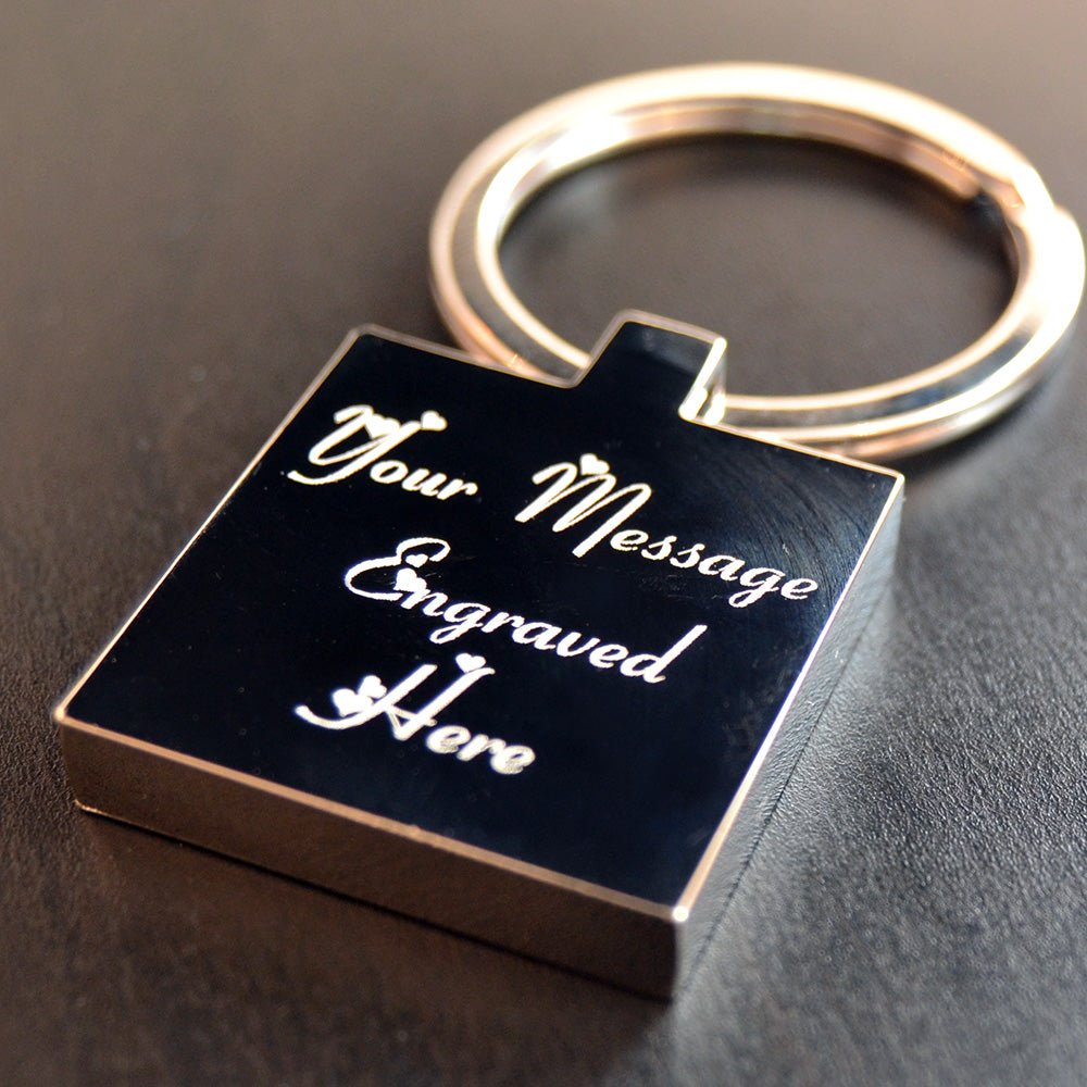 Personalized metal keyring with photo & engraving. Stainless steel, 2.5cm, includes free velvet pouch