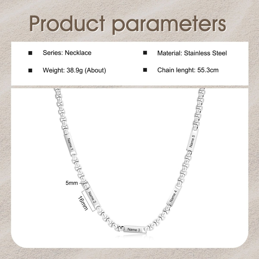 Personalised Stainless Steel Rolo Necklace Chain With Engraved Name Links - Father's day Gift - Engraved Memories