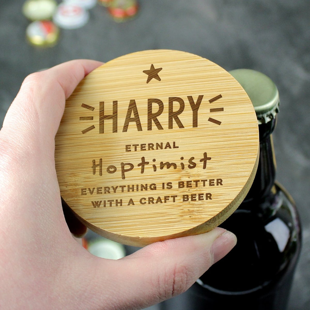 Personalised Star Bamboo Bottle Opener Coaster, Father's day Gift for Men - Engraved Memories