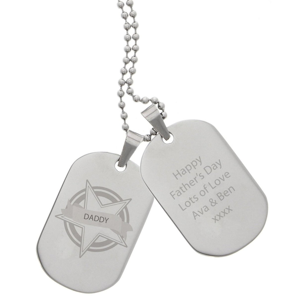 Personalised Star Stainless Steel Double Dog Tag Necklace - Engraved Memories