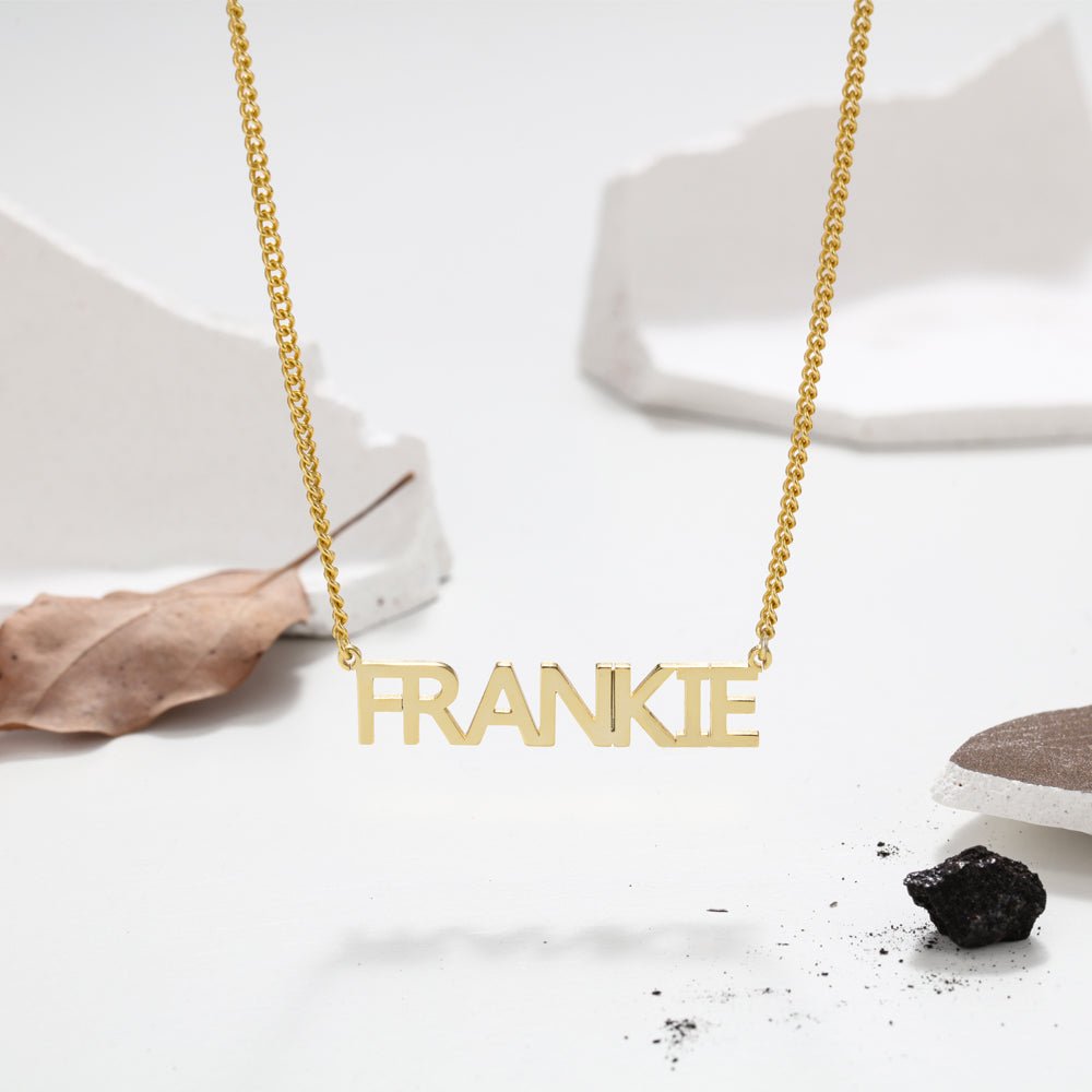 Personalized sterling silver 925 cutout NAME necklace, gold/rose gold/white gold, 14-22inch, 4.3g.